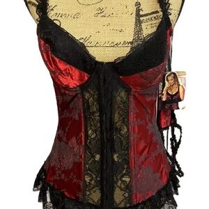 NWOT Shirley of Hollywood Red Satin Corset Bustier 38B/C